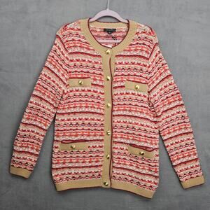 Ann Taylor Tweed Textured  Chunky Knit Button Cardigan Size XL